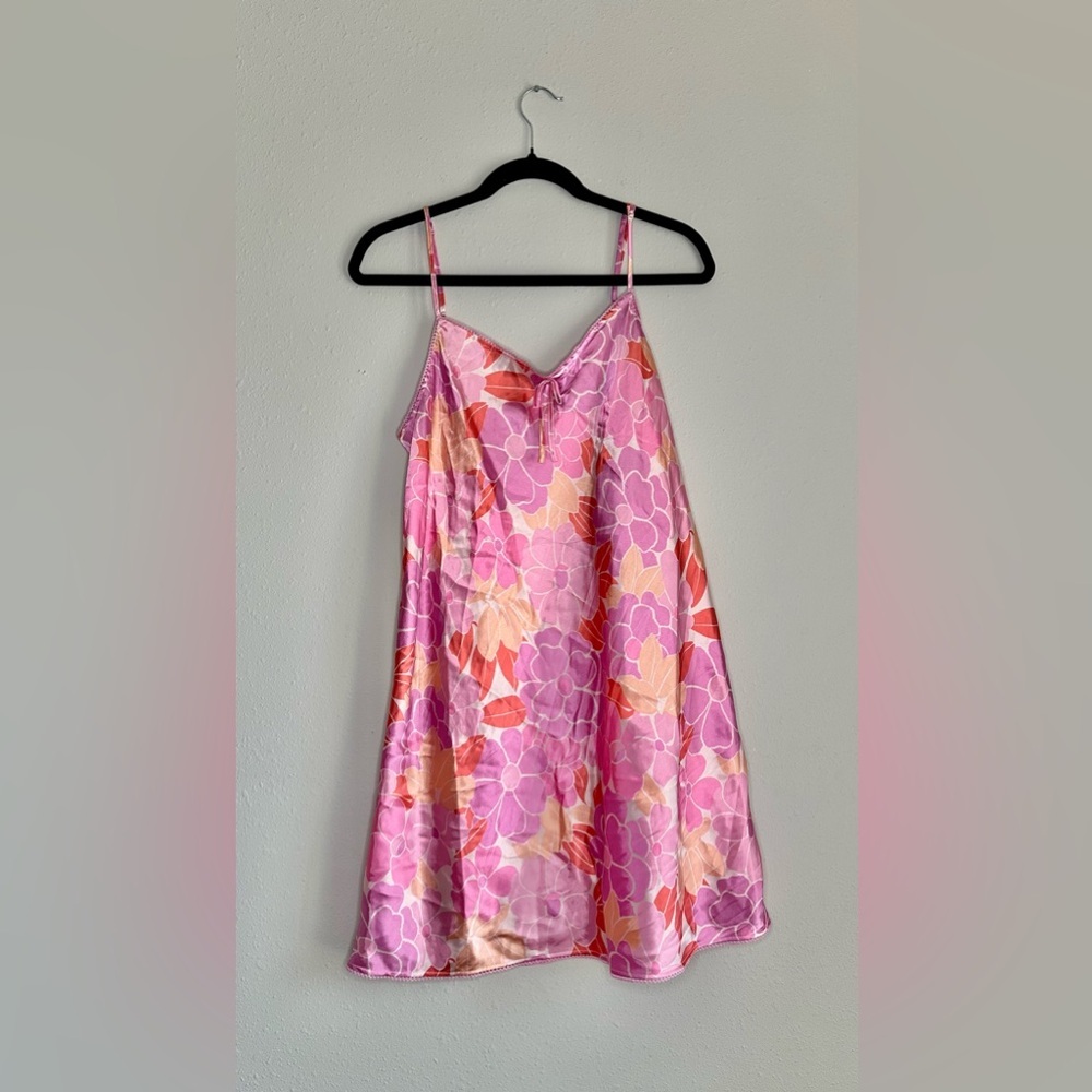 Jaclyn Smith Pink Floral Satin Sleepwear Slip Dress XL